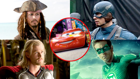 Johnny Depp, Pirates of the Carribean, Chris Evans, Captain America, Cars 2, Lightning, Chris Hemsorth, Thor, Ryan Reynolds, Green Lantern Johnny Depp, Pirates of the Carribean, Chris Evans, Captain America, Cars 2, Lightning, Chris Hemsorth, Thor, Ryan Reynolds, Green Lantern
